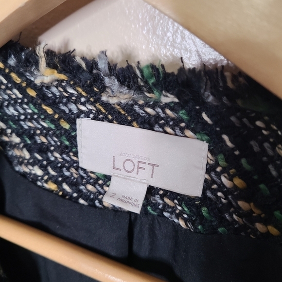 LOFT Open Front Striped Tweed Fringe Blazer - Picture 4 of 9